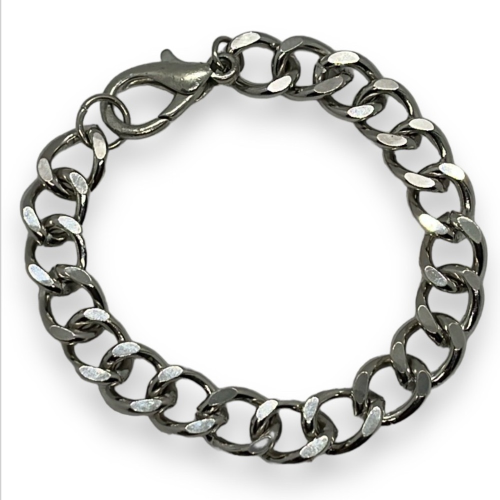 Silver Tone Cuban Chain Link Bracelet Unisex Men's or Women's